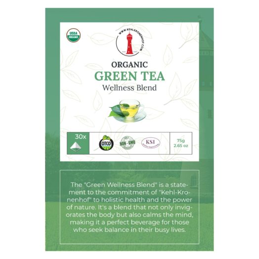 Organic Green Tea Wellness Blend package design.
